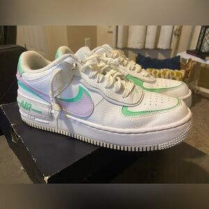 Air Force 1 Size 10.5 Shadow Sneakers with Mint and Lavender Accents